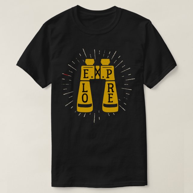 Explore Binoculars Outr Hiking Camping T-Shirt (Design Front)