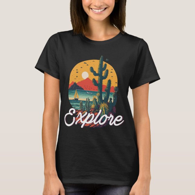 Explore - cactus see side lanscape  T-Shirt (Front)
