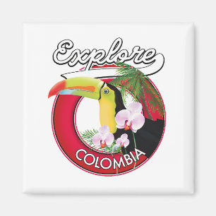 Explore Colombia retro logo Button Magnet