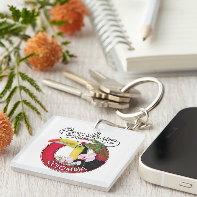 Explore Colombia retro logo Key Ring (Front Right)
