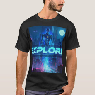 EXPLORE - Cyberpunk Android Sci Fi City Neon Tech T-Shirt