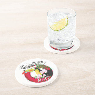 Explore Haiti logo travel patch. Coaster