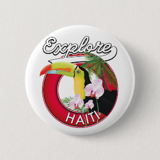 Explore Haiti logo travel patch. Poster 6 Cm Round Badge
