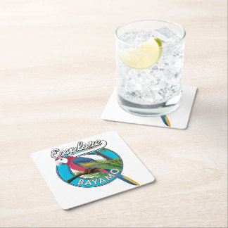 Explore Hawaii retro logo Ceramic Tile Beverage Co Square Paper Coaster
