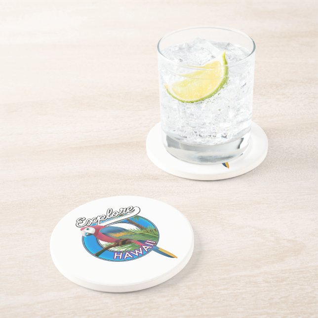 Explore Hawaii retro logo Coaster (Side)