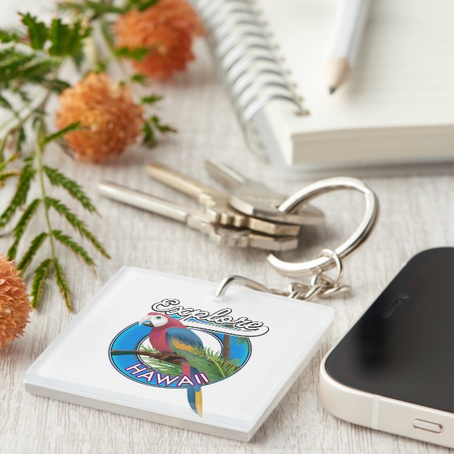 Explore Hawaii retro logo Key Ring (Front Right)