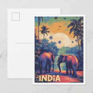 Explore India Vintage Travel Illustration Postcard