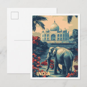 Explore India Vintage Travel Illustration Postcard