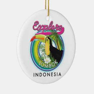 Explore Lombok Indonesia Travel logo Postcard Ceramic Tree Decoration