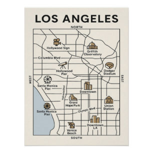 Explore Los Angeles – Minimalist Iconic Map Poster