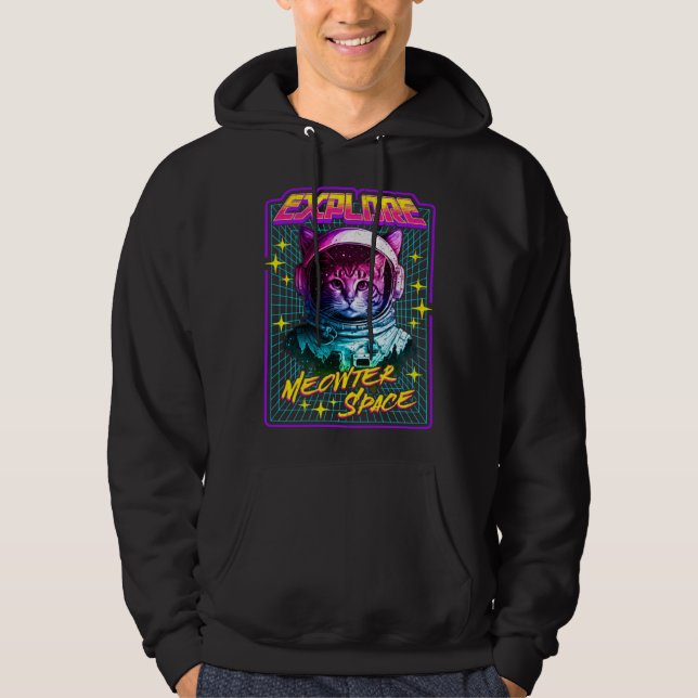 Explore Meowter Space  80s Style Astronaut Space C Hoodie (Front)