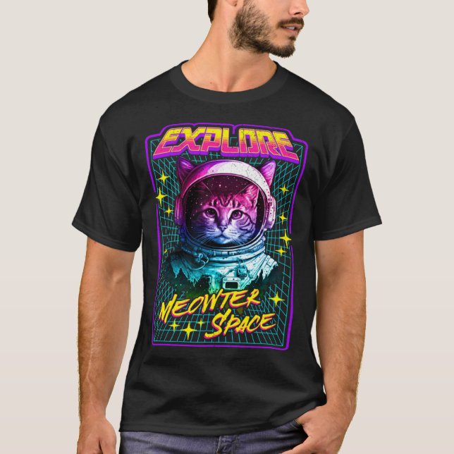 Explore Meowter Space  80s Style Astronaut Space C T-Shirt (Front)