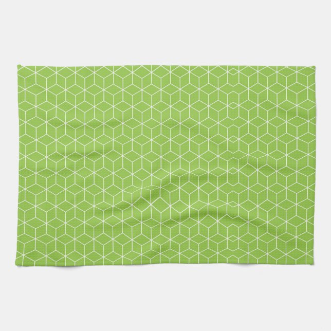 Explore Modern Optical Illusions with Cube Pattern Tea Towel (Horizontal)