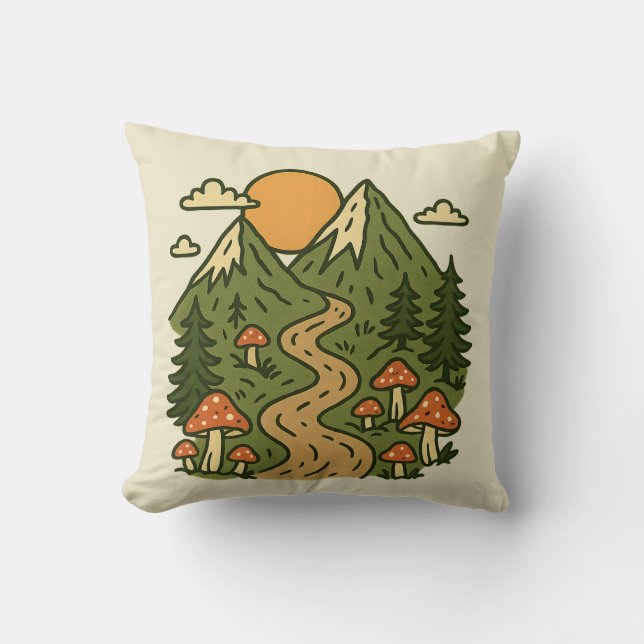 Explore More Mountains | Mushroom Hiking Adventure Cushion (Front)