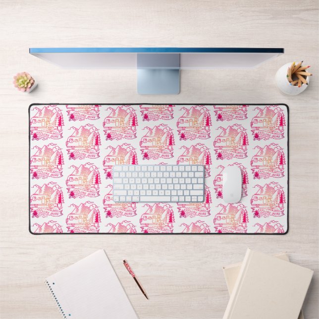 Explore More Pink Camper Van Mountain Nature Lover Desk Mat (Office 1)