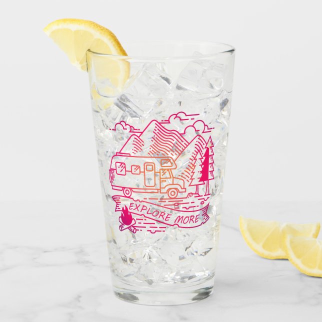 Explore More Pink Camper Van Mountain Nature Lover Glass (Front Ice)