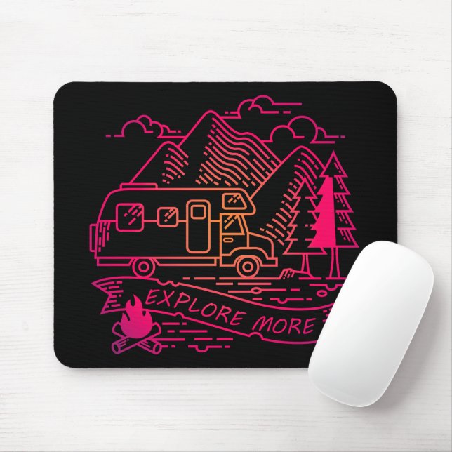 Explore More Pink Camper Van Mountain Nature Lover Mouse Mat (With Mouse)