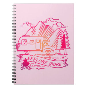 Explore More Pink Camper Van Mountain Nature Lover Notebook