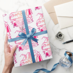 Explore More Pink Camper Van Mountain Nature Lover Wrapping Paper