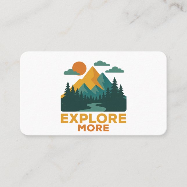 Explore More – Retro Mountain & Forest Adventure Business Card (Front)