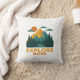 Explore More – Retro Mountain & Forest Adventure Cushion