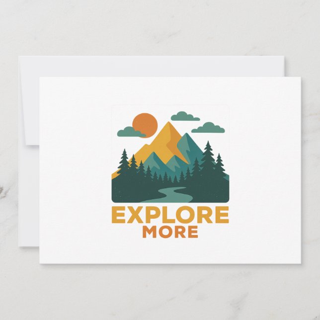 Explore More – Retro Mountain & Forest Adventure Invitation (Front)