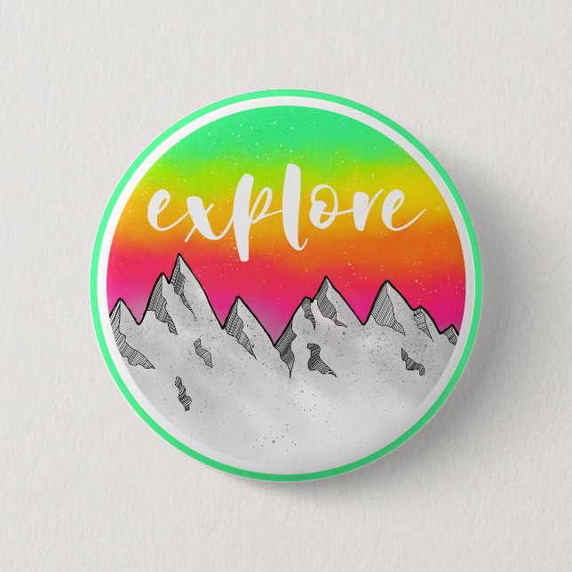 Explore Mountain scene watercolor 6 Cm Round Badge (Front)