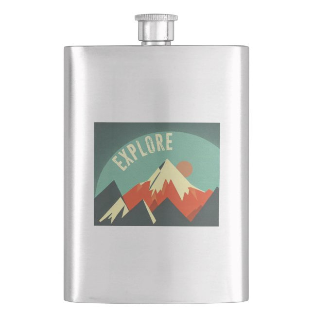 Explore Mountains Hip Flask (Front)