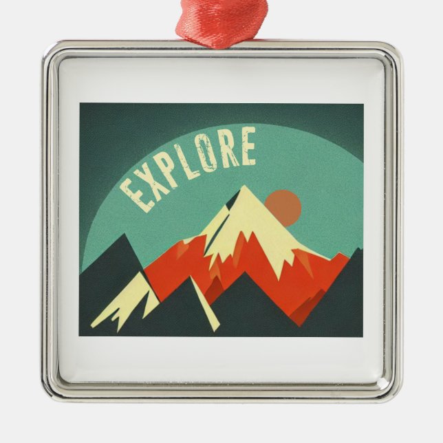 Explore Mountains Metal Tree Decoration (Front)