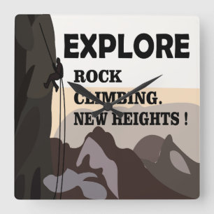 Explore New Heights Rock Climbing Square Wall Clock