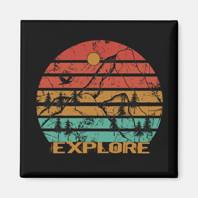 explore outdoor vintage retro sunset magnet (Front)