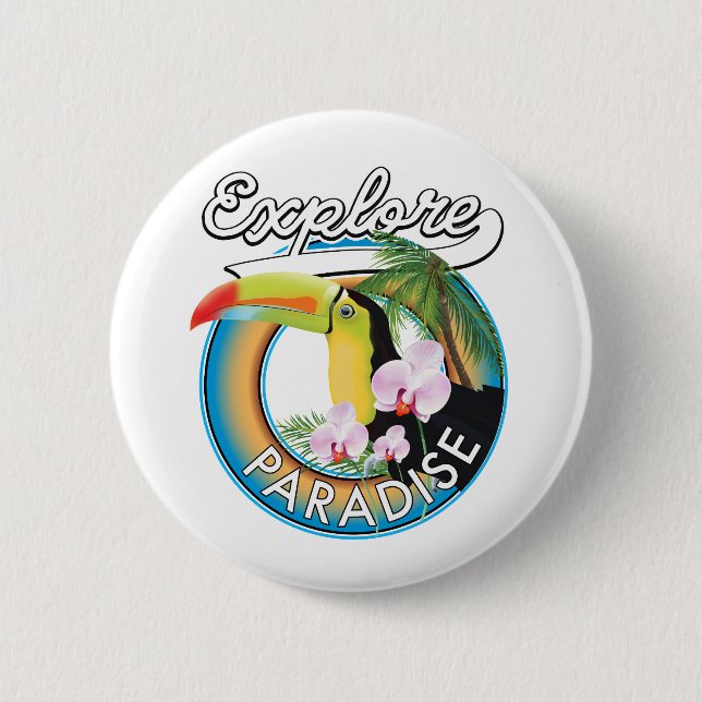 Explore Paradise Travel logo cartoon 6 Cm Round Badge (Front)