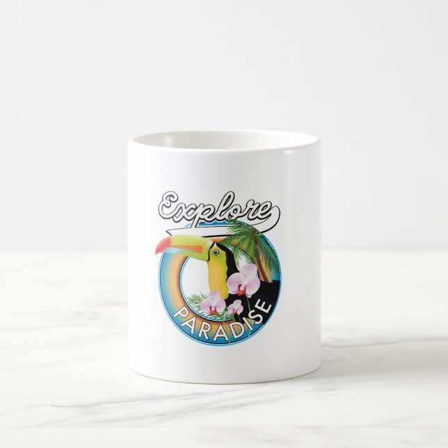 Explore Paradise Travel logo cartoon Coffee Mug (Center)