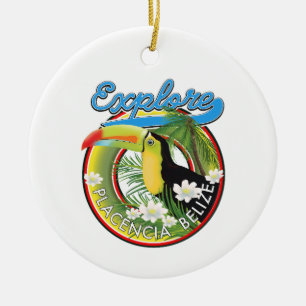 Explore Placencia Belise travel logo Ceramic Tree Decoration