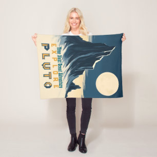 Explore Pluto Vintage Travel Poster - Retro Space Fleece Blanket