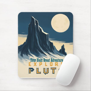 Explore Pluto Vintage Travel Poster - Retro Space Mouse Mat