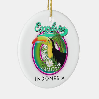 explore Samosir indonesia travel logo Ceramic Tree Decoration