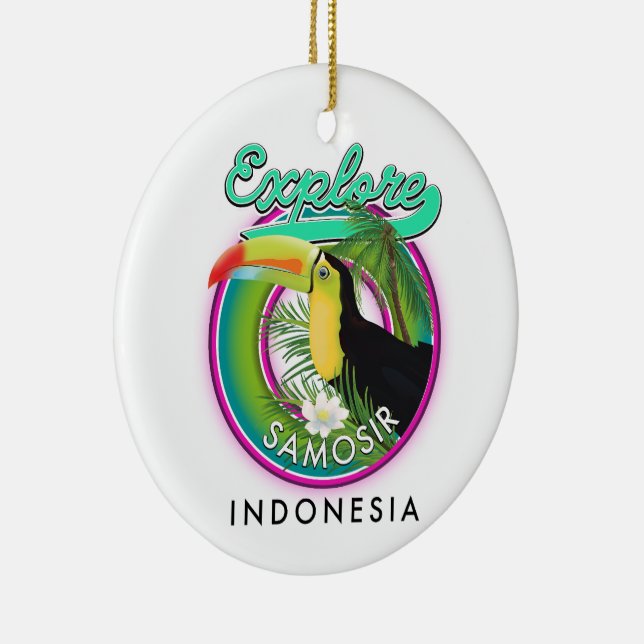 explore Samosir indonesia travel logo Ceramic Tree Decoration (Right)