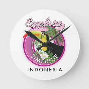 Explore Simeulue Indonesia logo. Round Clock