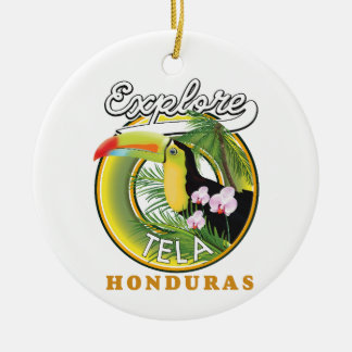 Explore Tela Honduras travel logo Ceramic Tree Decoration