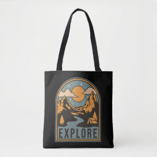 Explore text design tote bag