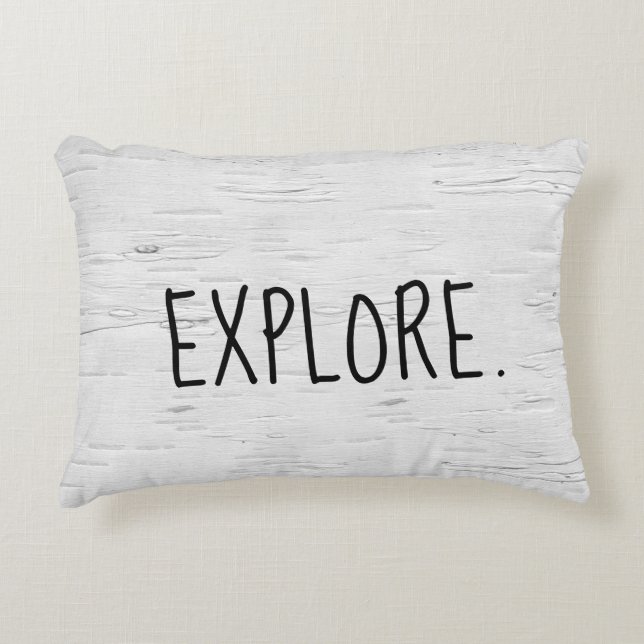 EXPLORE Text On Birch Tree  Decorative Cushion (Front)