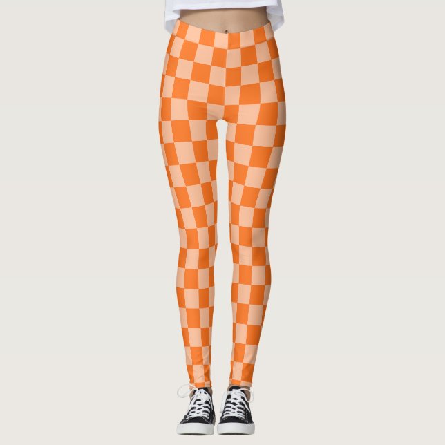 Explore the Beauty of Orange Chequerboard Leggings (Front)