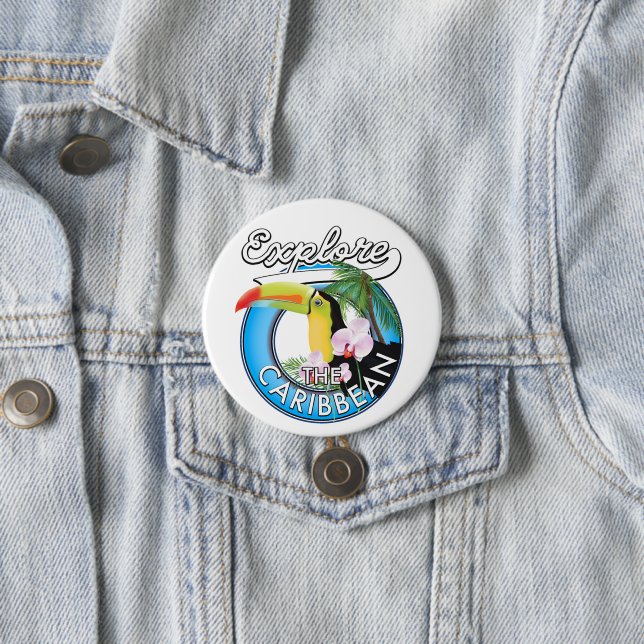 Explore the Caribbean travel patch. 7.5 Cm Round Badge (In Situ)
