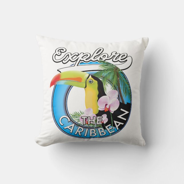 Explore the Caribbean travel patch. Button Cushion (Front)