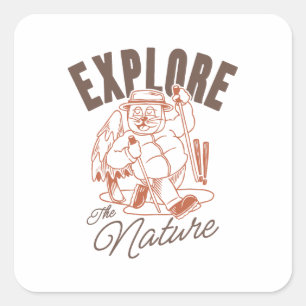 Explore The Nature – Vintage Cat Hiker Square Sticker