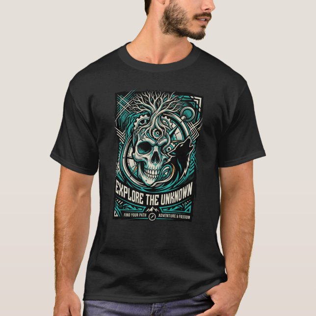Explore The Unknown Shirt – Skull Wolf Adventure (Front)