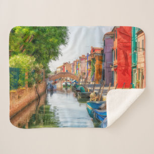 Explore the Vibrant Charm of Burano Sherpa Blanket