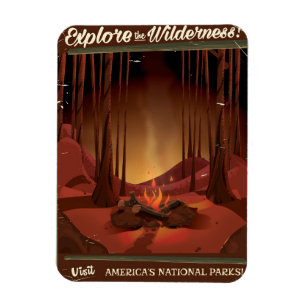 Explore the wilderness! Camp fire poster Magnet