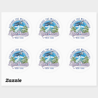 Explore the wilderness, lake placid classic round sticker